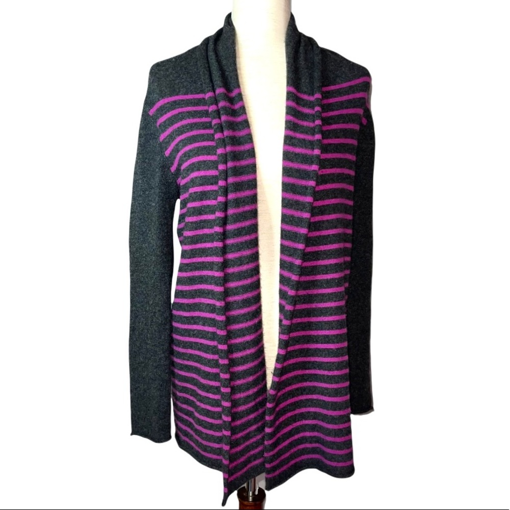 AQUA 100% Cashmere Dark Grey and Purple Stripe Shawl neck Cardigan XS